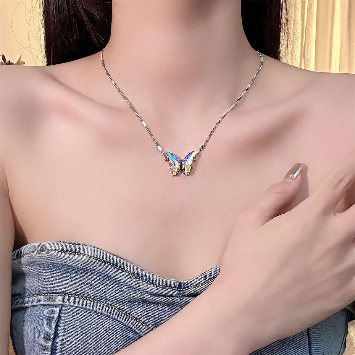 Butterfly Necklace for Women Silver Crystal Fairy Dainty Cute Jewelry Gift - Image 4