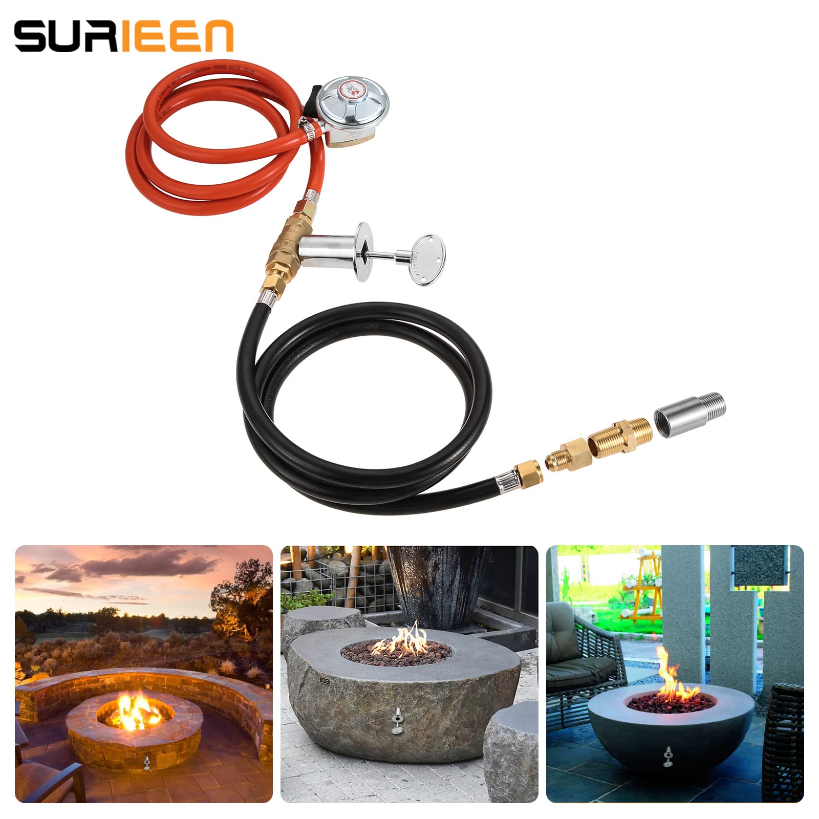 Control de Válvula Gas Sistema, Gas Regulador Kit para Instalación de Fogón, Válvula Reguladora para Chimenea, 2 Mangueras de Gas de 60 Pulgadas con Válvulas 150K BTU