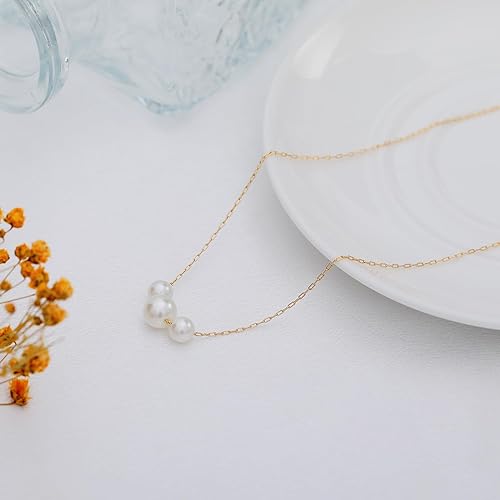 Miniatura 6 de TOBENY Pearl Necklaces for Women 14k Gold Plated Handmade White Pearl Choker Necklace Dainty Small Tiny Beaded Pearl Strand Chain Necklace Delicate