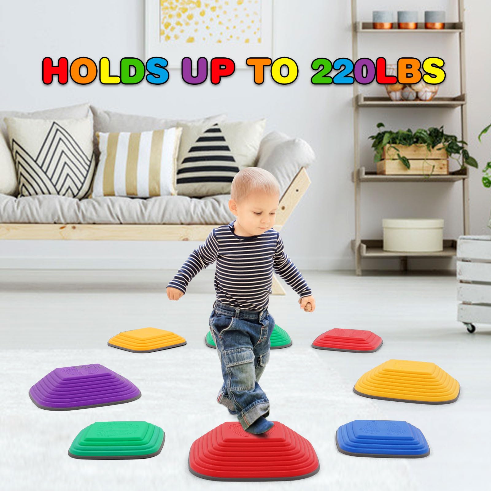 8 Piedras de Equilibrio para Niños,Piedras Apilables Antideslizante, Que Fomentan el Equilibrio y Habilidades Motoras en Niños, Curso de Obstáculos,Equipo de Juego para Jnteriores y Exteriores