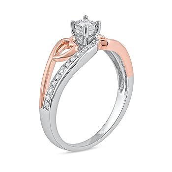 DZON Sterling Silver and 10K Rose Gold 1/10Ct TDW Diamond