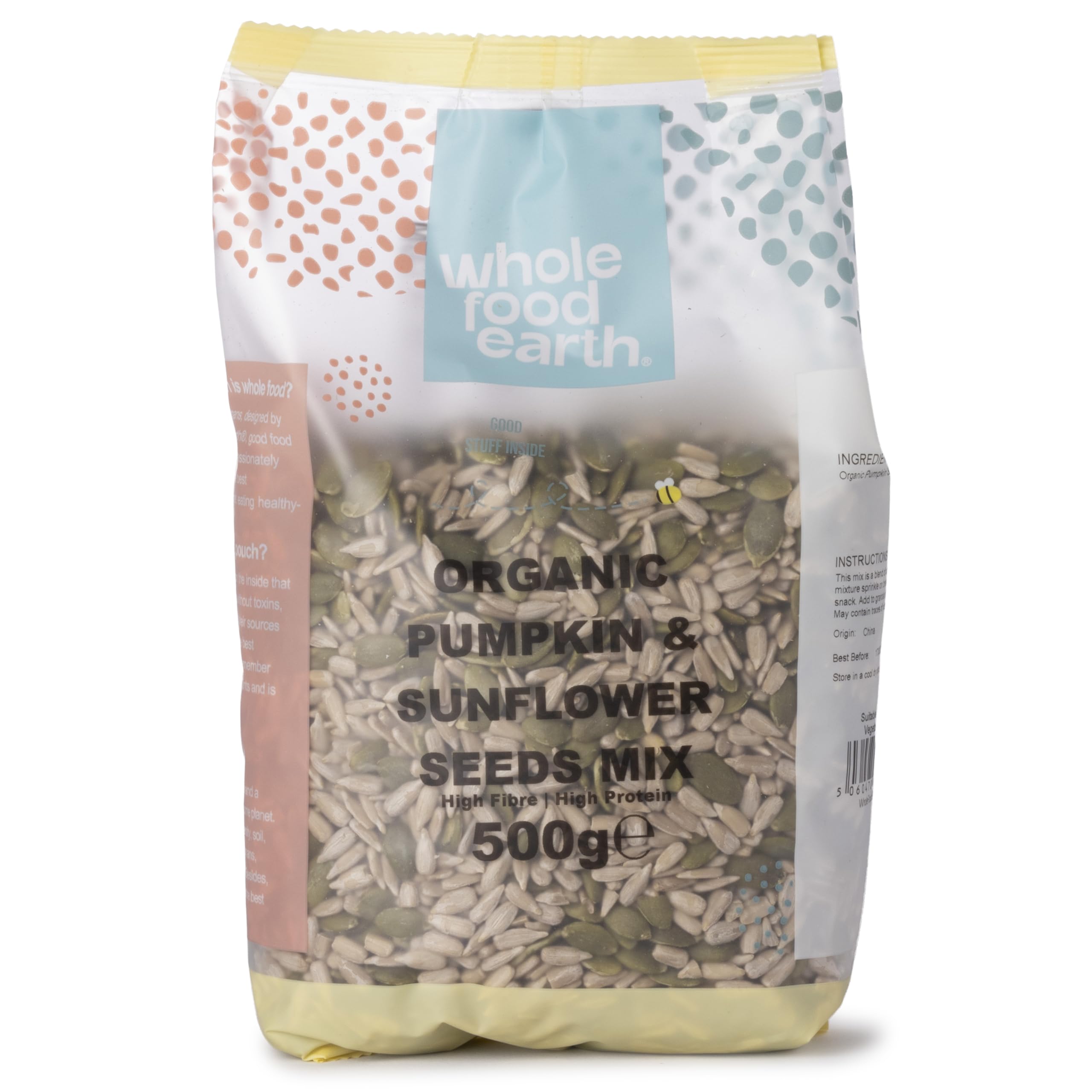 Wholefood Earth Organic Pumpkin & Sunflower Seeds Mix 500g Raw | GMO Free | Vegan | High Fibre | High Protein | Certified Organic