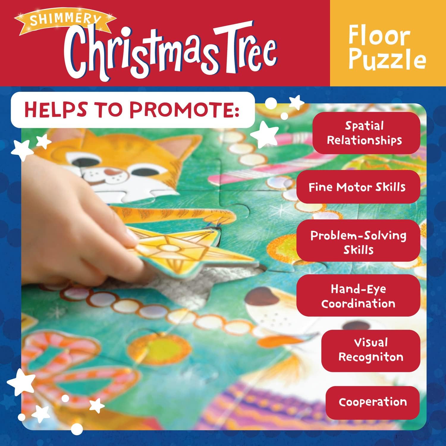 Peaceable Kingdom Shimmery Christmas Tree Floor Puzzle – Giant Floor Puzzle for Kids Ages 3 & up – Fun-Shaped Puzzle Pieces – Great for Classrooms : Toys & Games