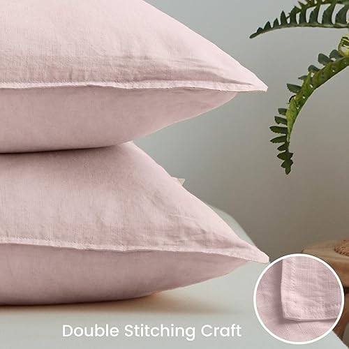 Miniatura 3 de Simple&Opulence - Juego de 2 fundas para almohada europeo, lino lavado 100%, 26 x 26 pulgadas, básicas, unicolor, de lino natural rústico,