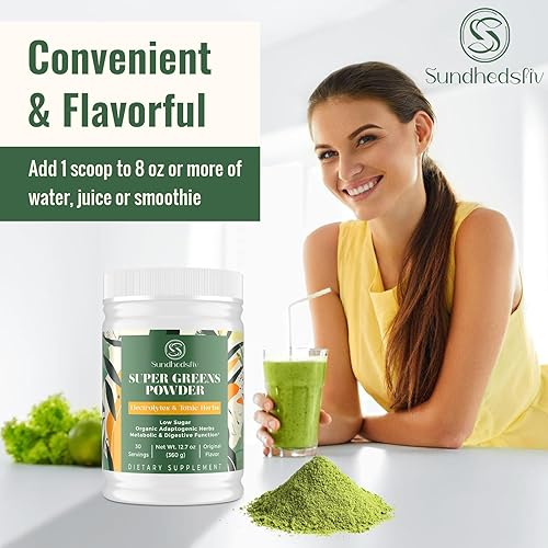 Miniatura 7 de Super Greens - Superalimento en polvo + electrolitos y hierbas tónicas  Verdes orgánicos, shilajit, adaptógenos, antioxidantes, preobióticos y