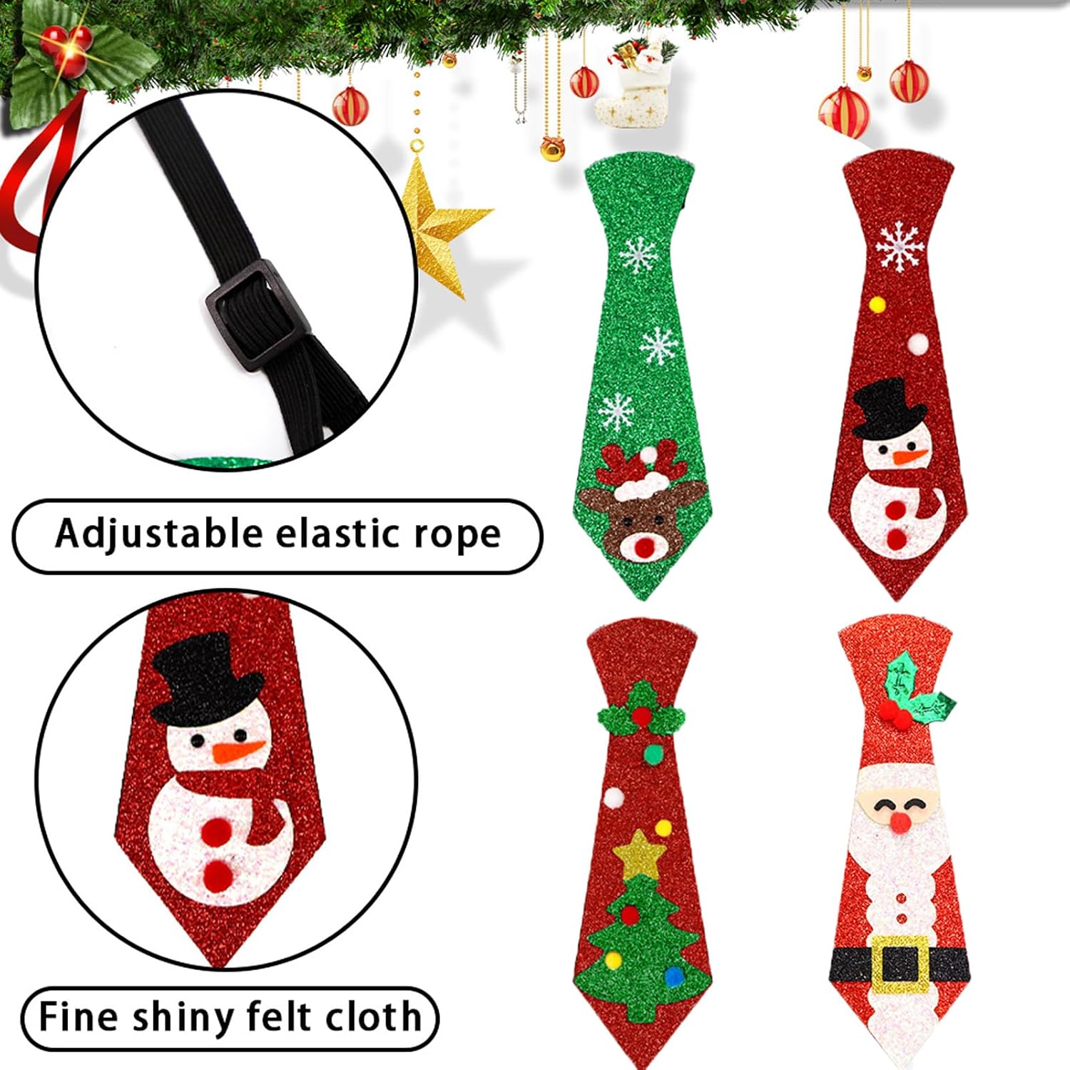 4PCS Christmas Ties for Man Women Funny Christmas Decorative Neckties Xmas Party Tie Costume Accessories Multicolor image 5