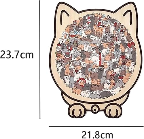 Miniatura 8 de Rompecabezas de madera con forma de gato de 135 piezas, enmarcado por adorables contornos de gatos, piezas irregulares únicas, regalos creativos