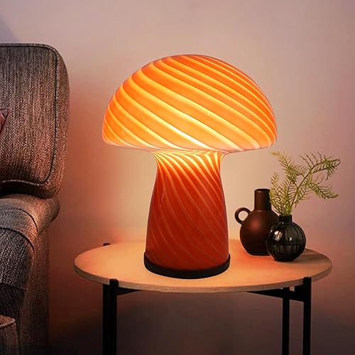 UBOORY Lámpara de mesa de hongo, luz de mesita de noche de cristal, lámpara de escritorio translúcida de estilo vintage, luz de remolino para