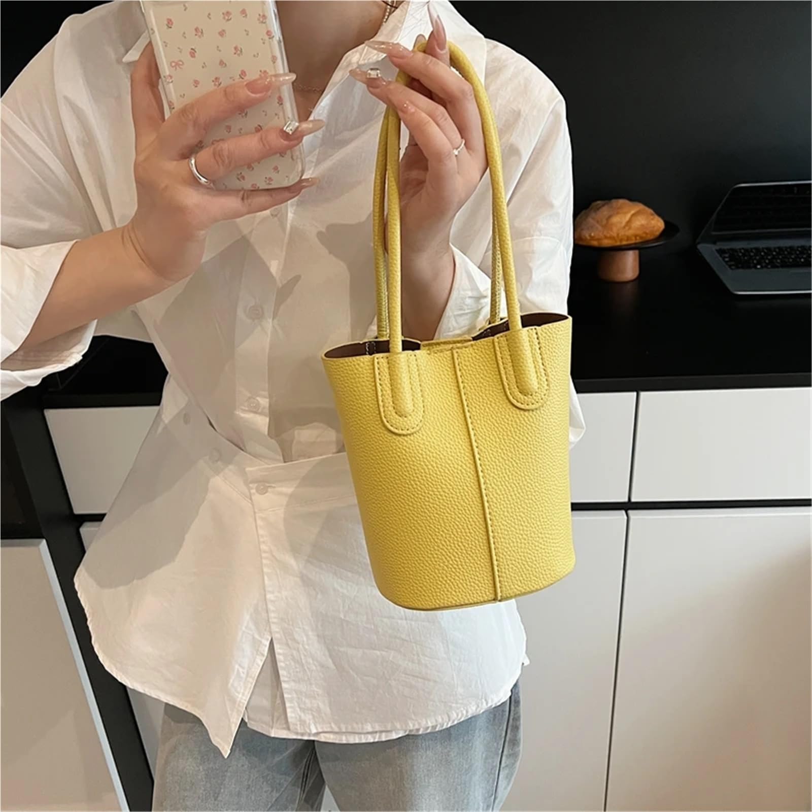 Conjunto de bolso bandolera estilo cubo vertical for mujer, color puro, verano lujo Para Viajes Compras Trabajo Citas