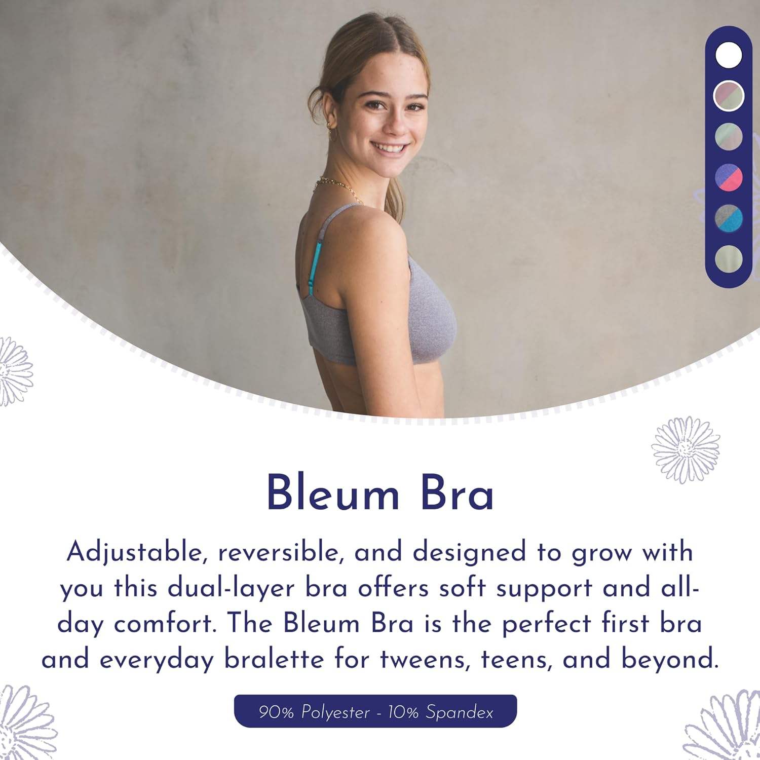 Bleuet Girls Reversible Training Bra | Seamless, Ultra Soft First Bra for Teens & Tweens, Dual-Layer Bralette - Image 2