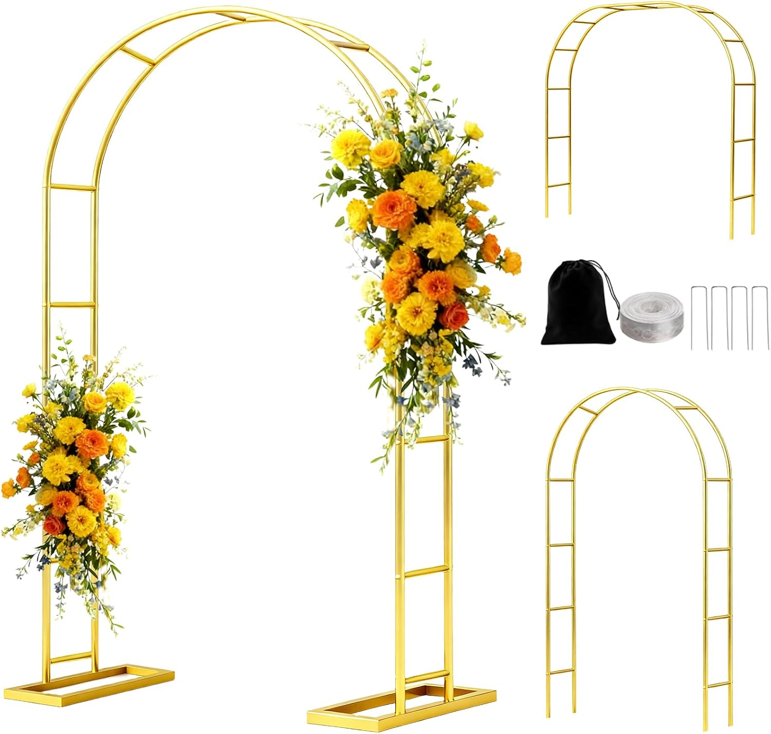 Nisoger 6.6FT Metal Garden Arch Trellis Arbor - Sturdy Steel Wedding Pergola with Thick Base, 3 Versatile Sizes for Climbing Plants & Events