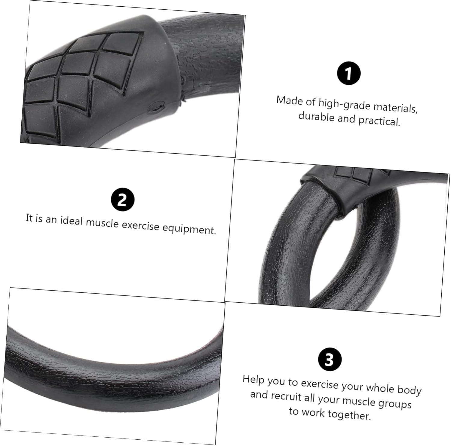 1Pair Abs Gymnastic Rings Durable Fitness Rings for Home Workouts for Full Body Training Support Pushups Dips Black