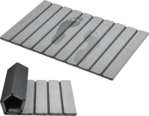 AWW Tapete de baño plegable de piedra, súper absorbente, tierra de diatomeas, antideslizante, de 23.6 x 15.5 pulgadas, de secado rápido, compacto