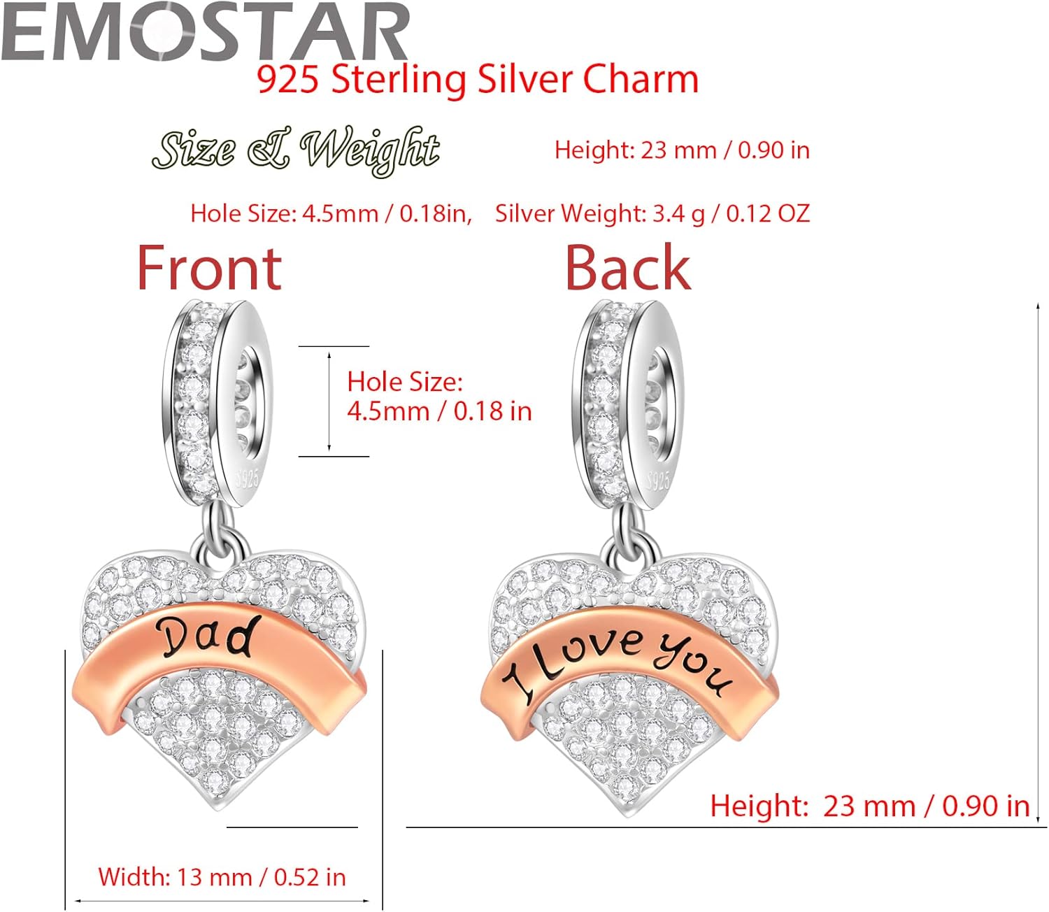 EMOSTAR Family Charms, 925 Sterling Silver Mother Father Daughter Son Sister Brother Godmother Nana Grandma Husband Wife Aunt Niece Cousin Uncle Best Friends, I Love You Dangle, fit European Bracelet