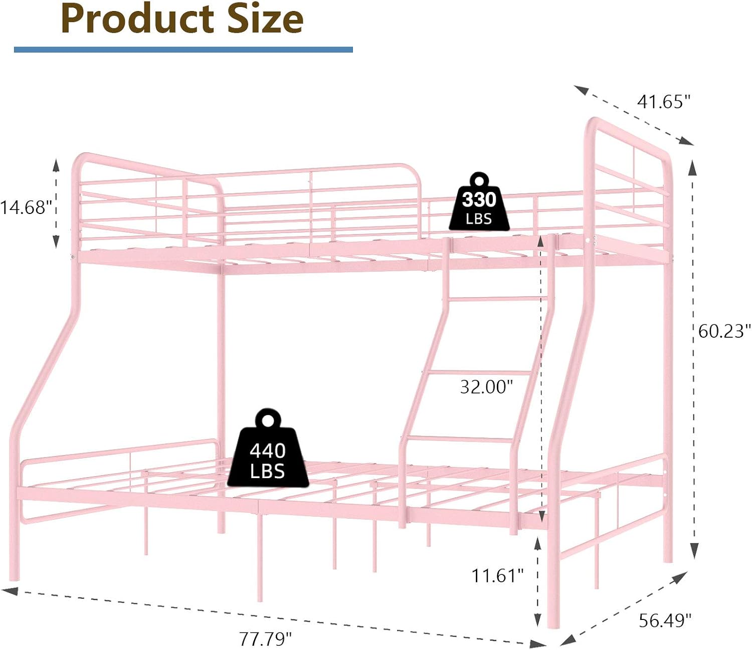 mecor Twin Over Full Metal Bunk Bed - Strong Metal Frame with Ladder and Safety Rails - for Kids/Teens/Adults - Pink