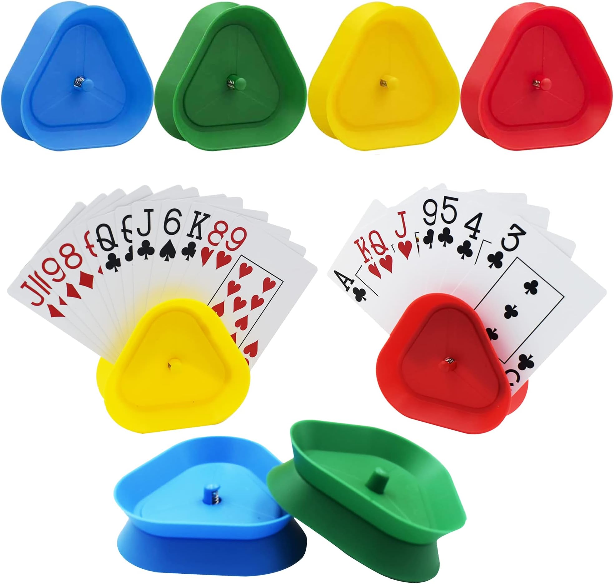 Yuanhe Playing Card Game Holder - Triangle Shaped Hands-Free Poker Holder Tray, 4 Colors, Set of 8