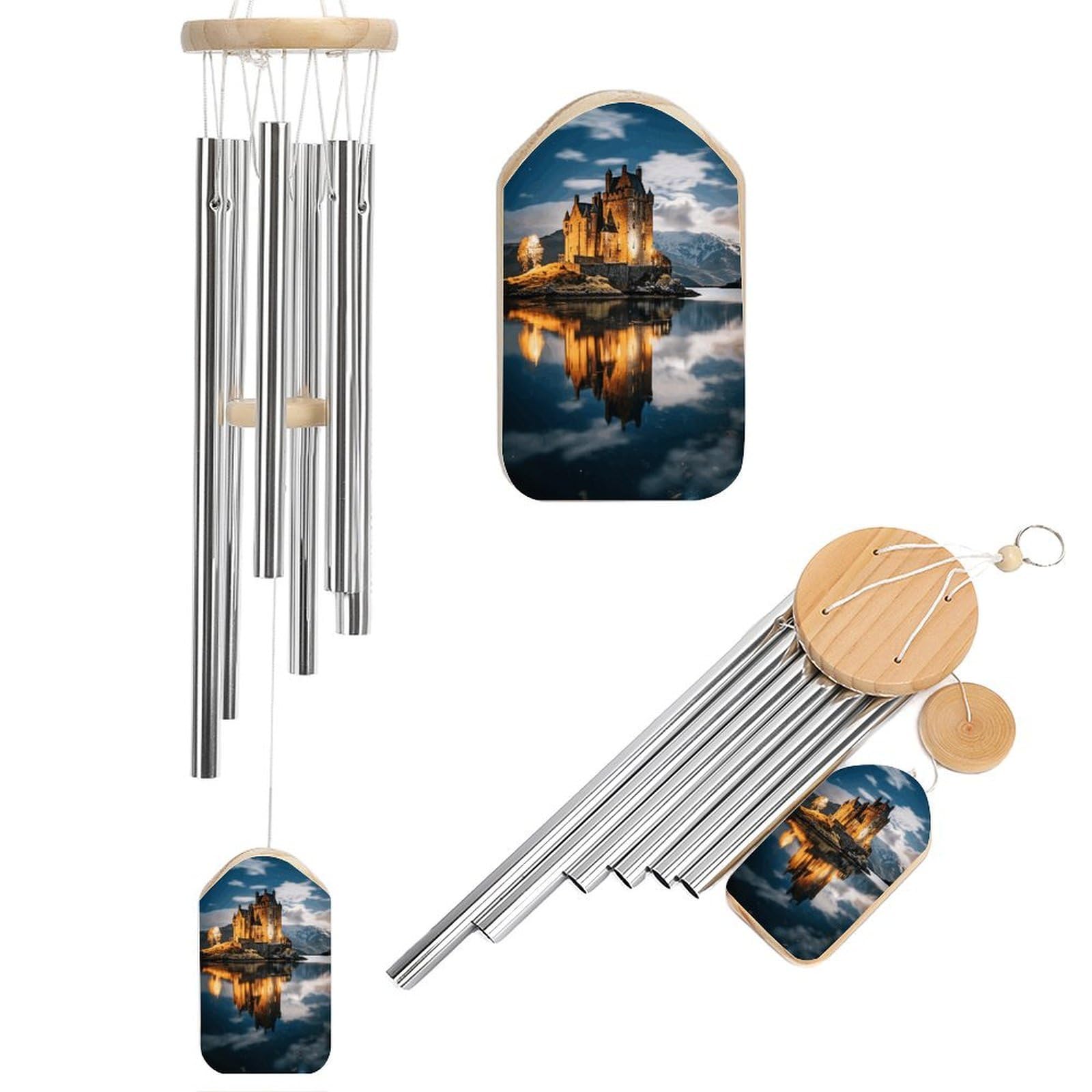 Btcowzrv Style A Castle By The Lake Wind Chimes For Outside, Hanging Windchimes With 6 Aluminum Tubes, Memorial Wind Chime For Patio Backyard Garden And Outdoor Decor