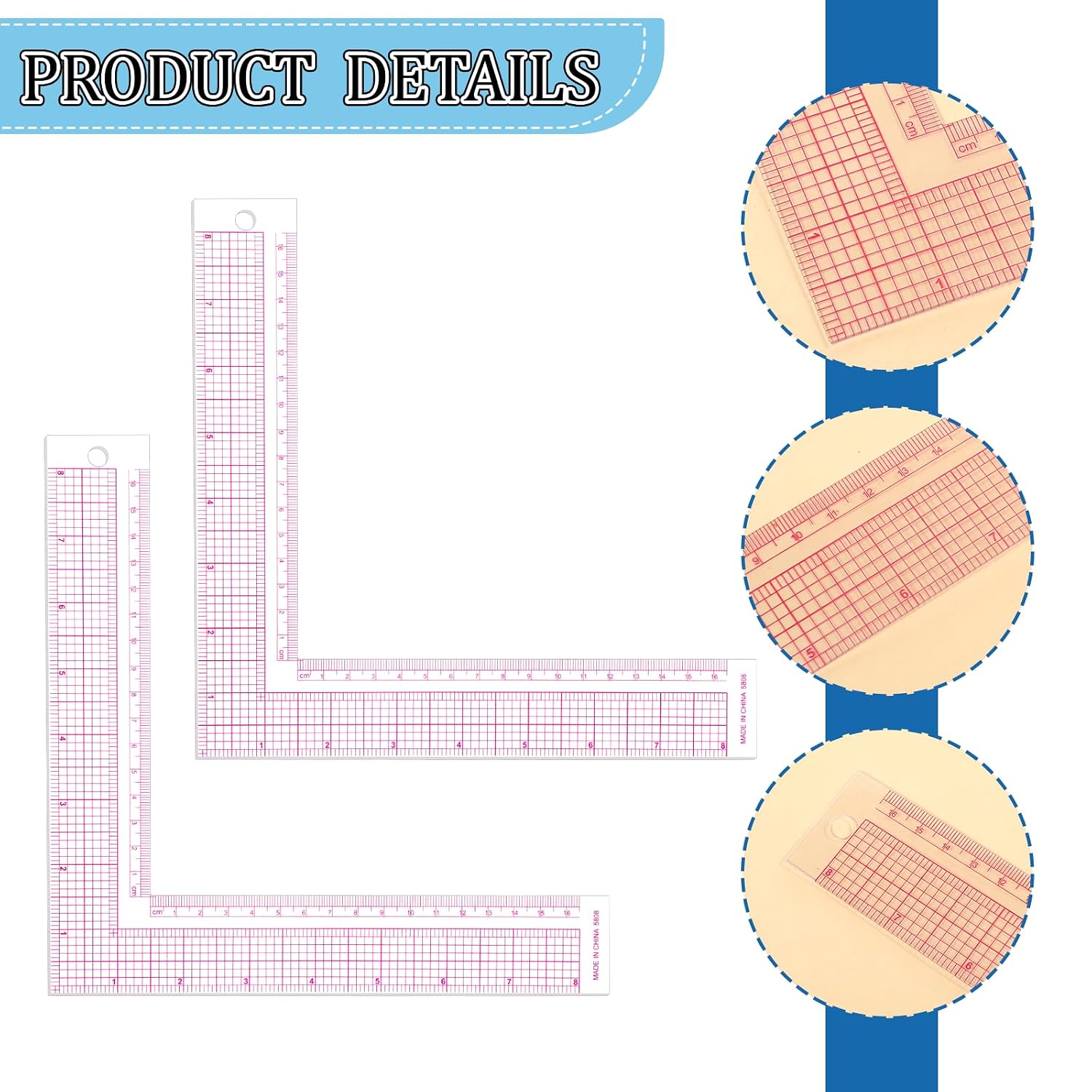 2 Pieces L-Square Rule Clear Sewing Ruler 8.5 Inch Plastic Measure Rulers Square Framing Measuring Tool Right Angle Ruler Fabric Sewing Measuring Supplies for Pattern Making