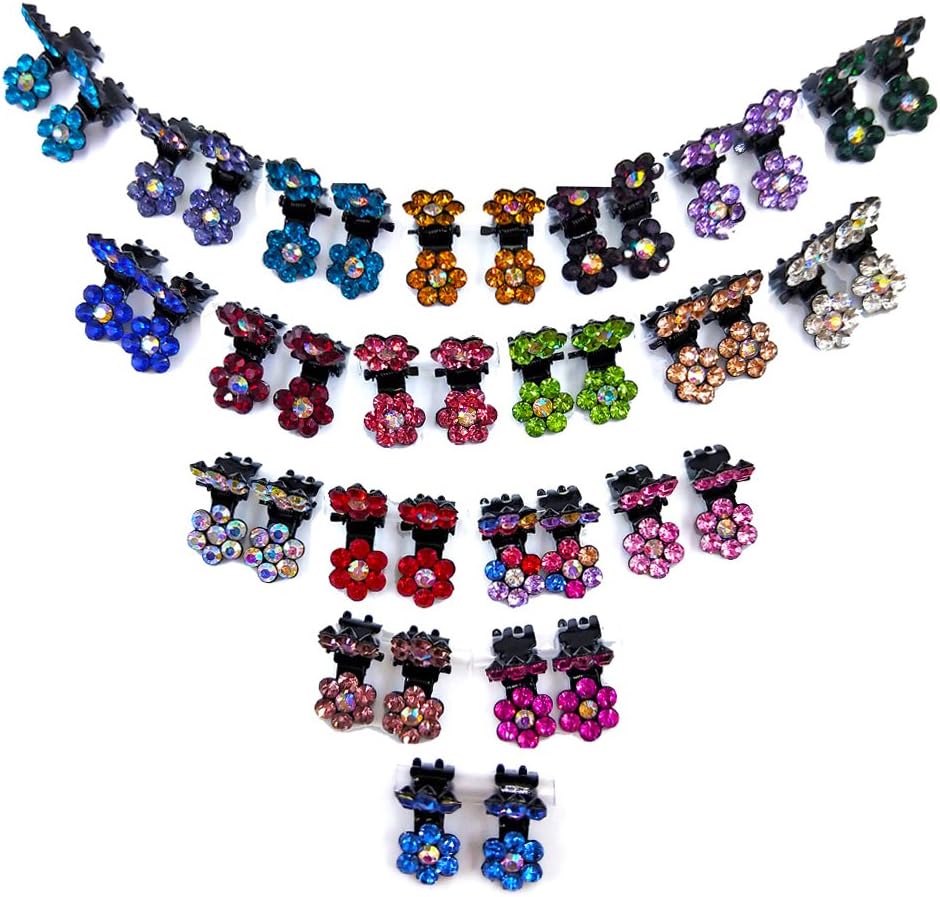 40pcs Bridal Snap Crystal Rhinestone Assorted Bangs Mini Hair Claw Jaw Clip Pin Flower Barrette Accessories for Little Girl Women Baby Toddler Mix Colored (40)