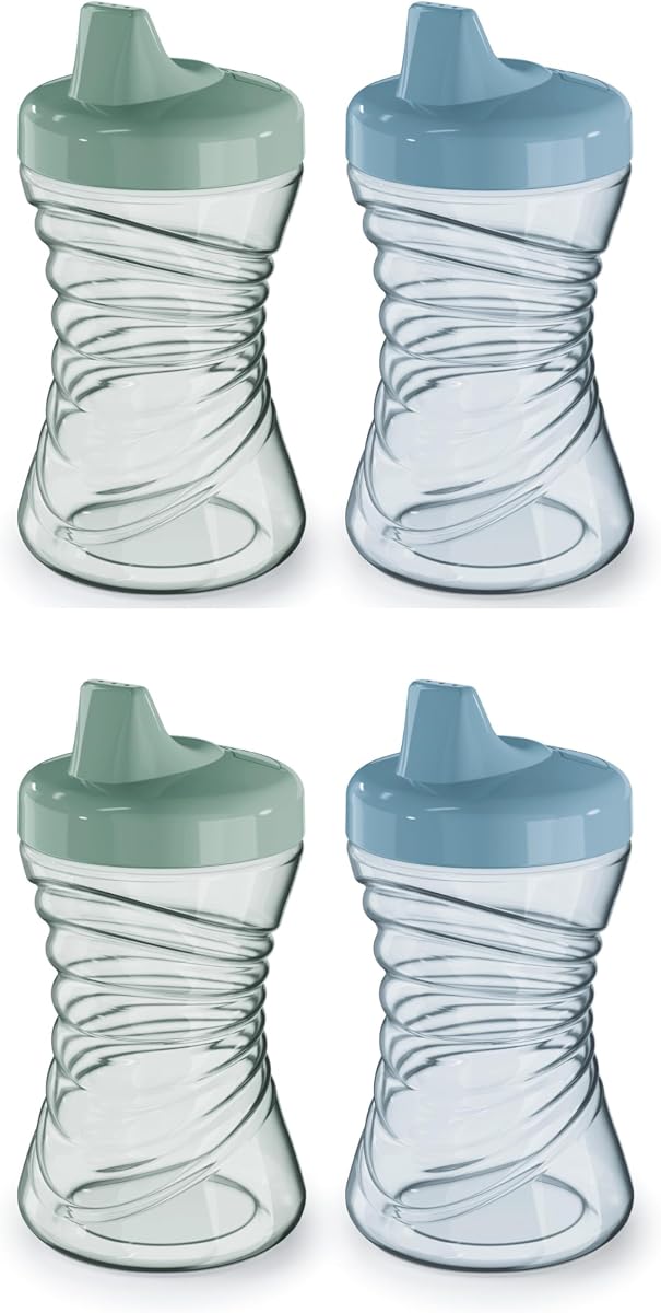 First Choice Fun Grips Vaso con pajita y boquilla dura 2.0, 10 oz. Vaso para sorber con asas, paquete de 4