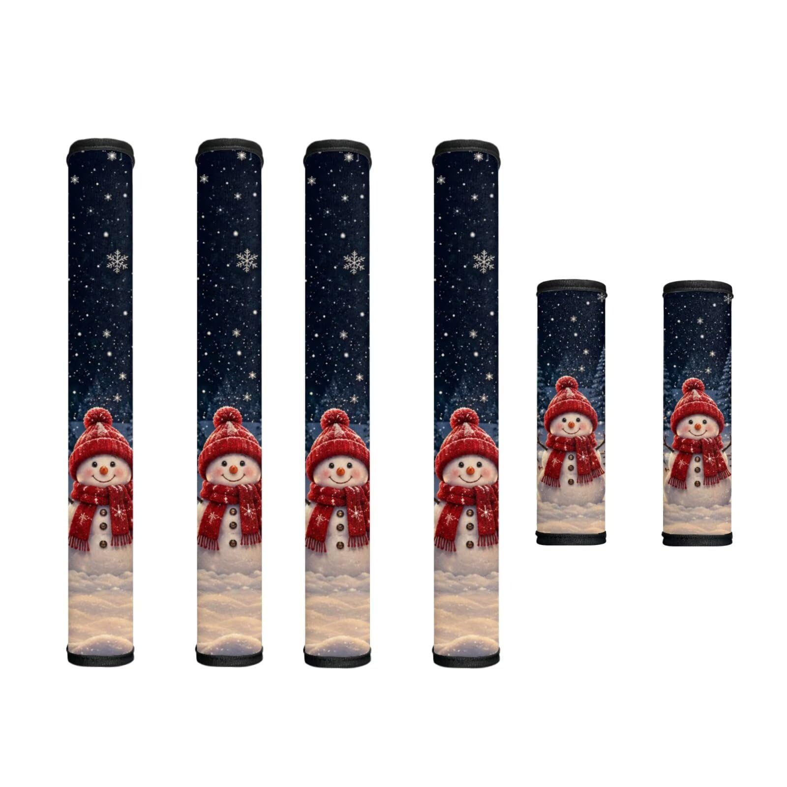 Christmas Decor Refrigerator Door Handle Covers Set of 6 Kitchen Electrical Appliances Handle Protector Anti-Slip Fridge Microwave Oven Home Accessories, Snowman Snowy Night Print