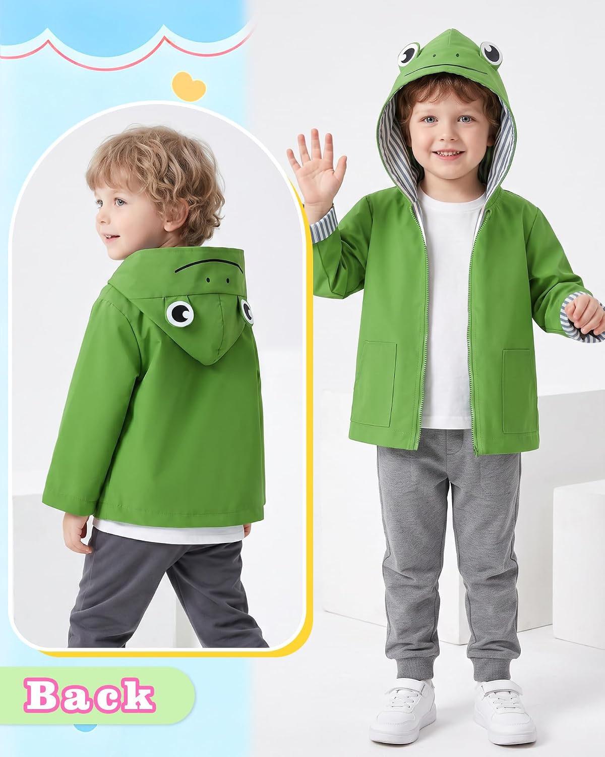 Toddler Baby Boys Girls Rain Jackets Cute Cartoon Animal Hoodie Windbreaker