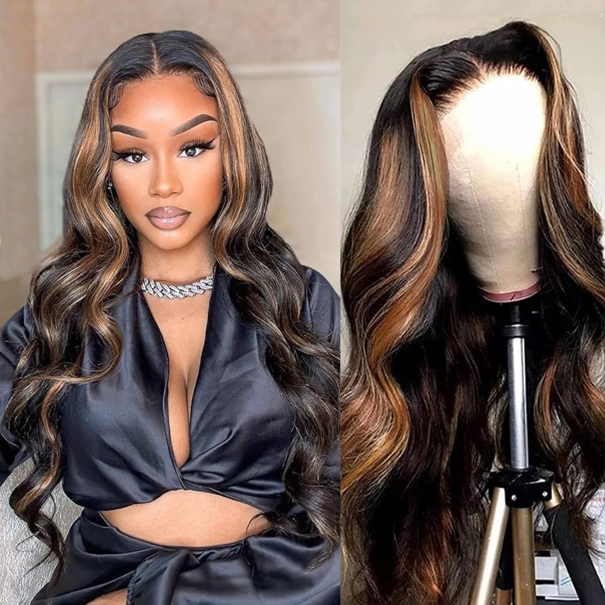 Highlight Lace Front Wigs Human Hair 16 Inch Body Wave 13x6 Transparent Lace Frontal Wigs Ombre Honey Blonde Human Hair Wigs For Women 180% Density Colored 1B/30 Lace Front Wig