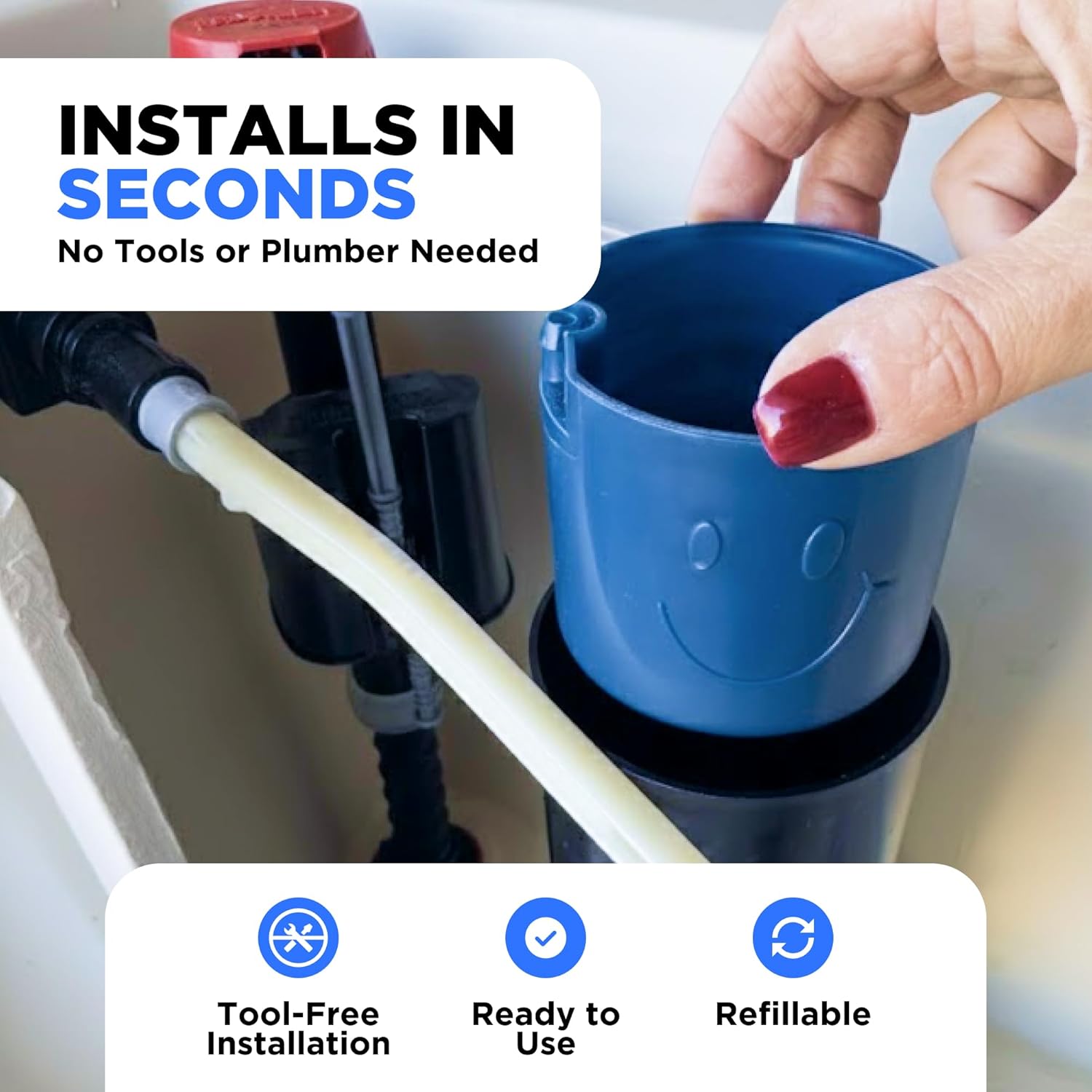 Happy Toilet Cleaner Deuce - Compatible w Kohler Toilets & Canister Flushing Systems - Automatic Toilet Bowl Cleaner 2-Pack - Easy to Install Toilet Tablet Holder, Self-Cleaning Toilet System