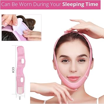 V Line Face Mask – Reusable Double Chin Reducer & Jawline Lifter, V-Shaped Chin Strap for Facial Contouring, Anti-Sagging Lifting Wrap for Sleeping, for Women Men (Pink)