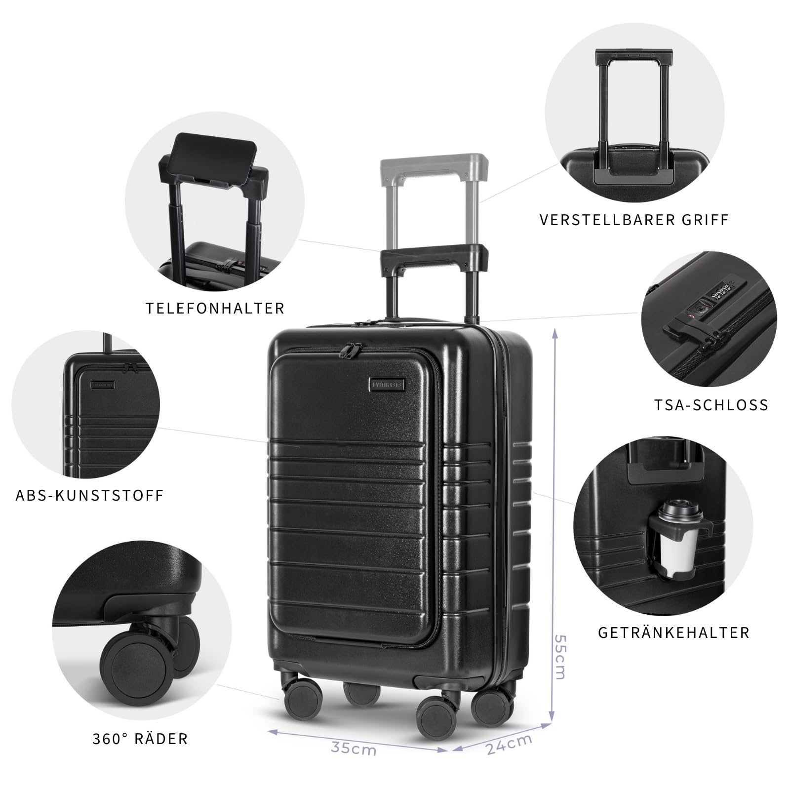 ETERNITIVE - Hartschalenkoffer Set - Klein und Mittel I Leichter Rollkoffer aus ABS I Größe: 65,5cm & 55 cm I Reisekoffer mit Rollen 360° I Handgepäck 40L & 62,5LI Trolley mit TSA-Schloss I Schwarz