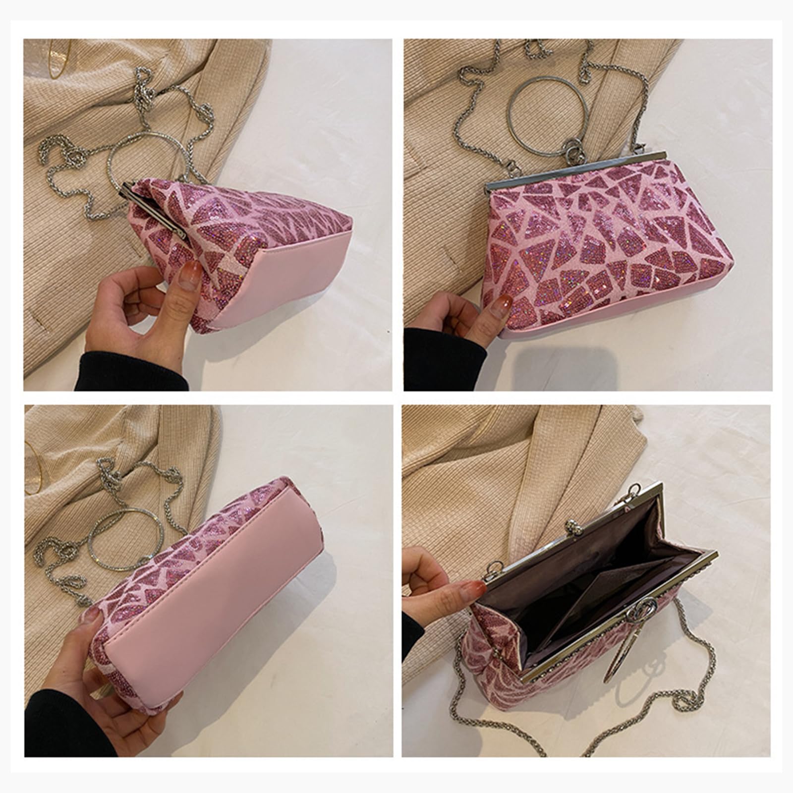 CORIOS Bolsa de Noche de Lentejuelas para Mujer Diamantes de Imitación Clutch Elegante Bolso de Fiesta Bolso de Boda Bolsa de Cadena Pequeña Lujoso Bolso de Hombro Bolso de Mano Rosa