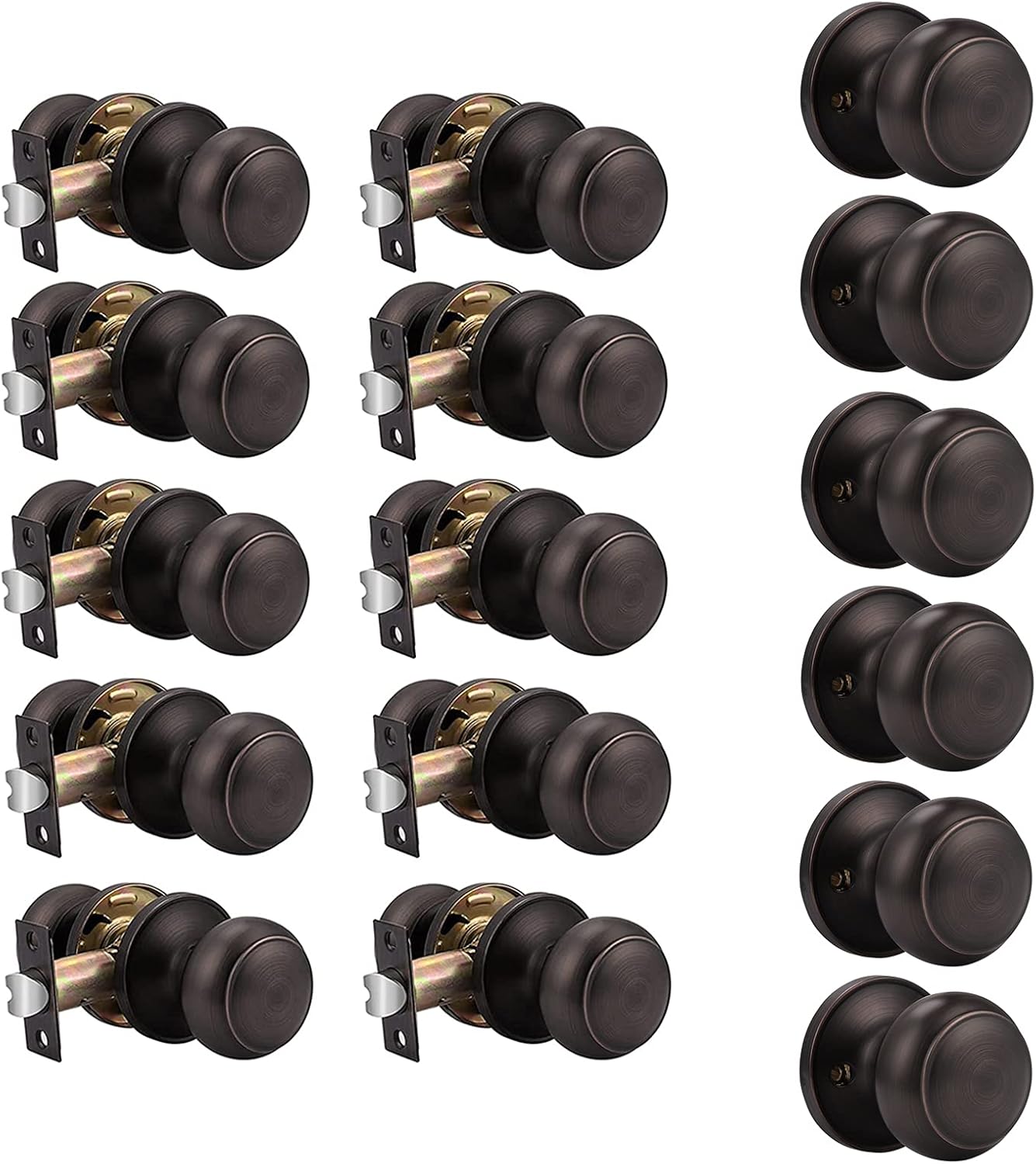 Probrico(10 Pack Passage Door Knobs and (6 Pack) Dummy Door Knobs Bundle, Oil Rubbed Bronze Interior Door Knobs for Hall Closet and Balcony Pantry