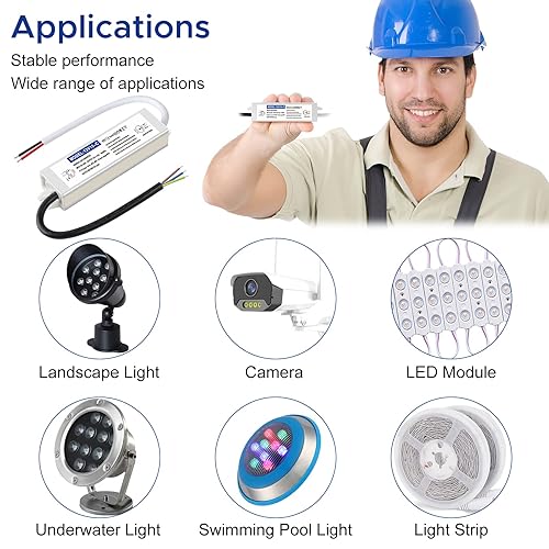 Miniatura 6 de Karyoosi Fuente de alimentación impermeable del controlador IP67 LED 12V 100W 8.3A, 110V AC a 12V DC Convertidor, ideal para interiores y