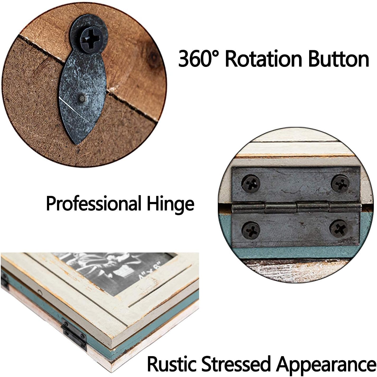 RiteSune Rustic 3 Picture Frame 4X6 Triple Hinged Distressed Photo Frame for Tabletop Display, Picture College Frame Present for Holiday, Festival, Christmas