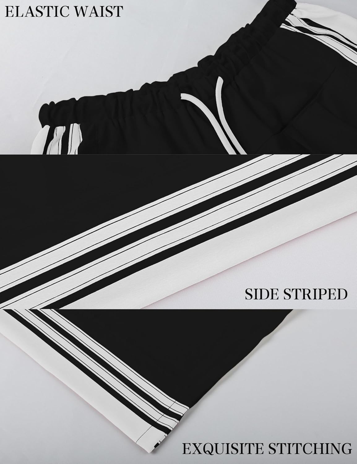 Hongsui Women's Wide Leg Pants Drawstring High Rise Side Striped Slouchy Palazzo Pants with Pockets - Image 6