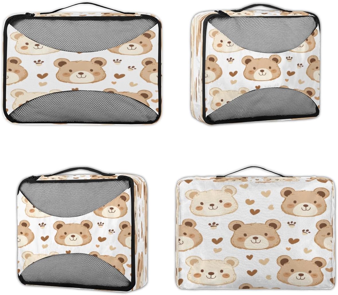 Bear Pattern 4 Set Packing Cubes Packing Cubes for Women Lightweight Travel Essential Bag Clothes Carry on Suitcase Bags for Accessories Essentials