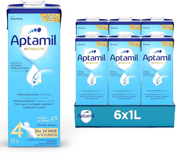 APTAMIL 4 - Latte di Crescita Liquido per Bambini dai 24 mesi, Pronto all'uso - Formato Convenienza Formato da 6 litri (6x1L) - 1