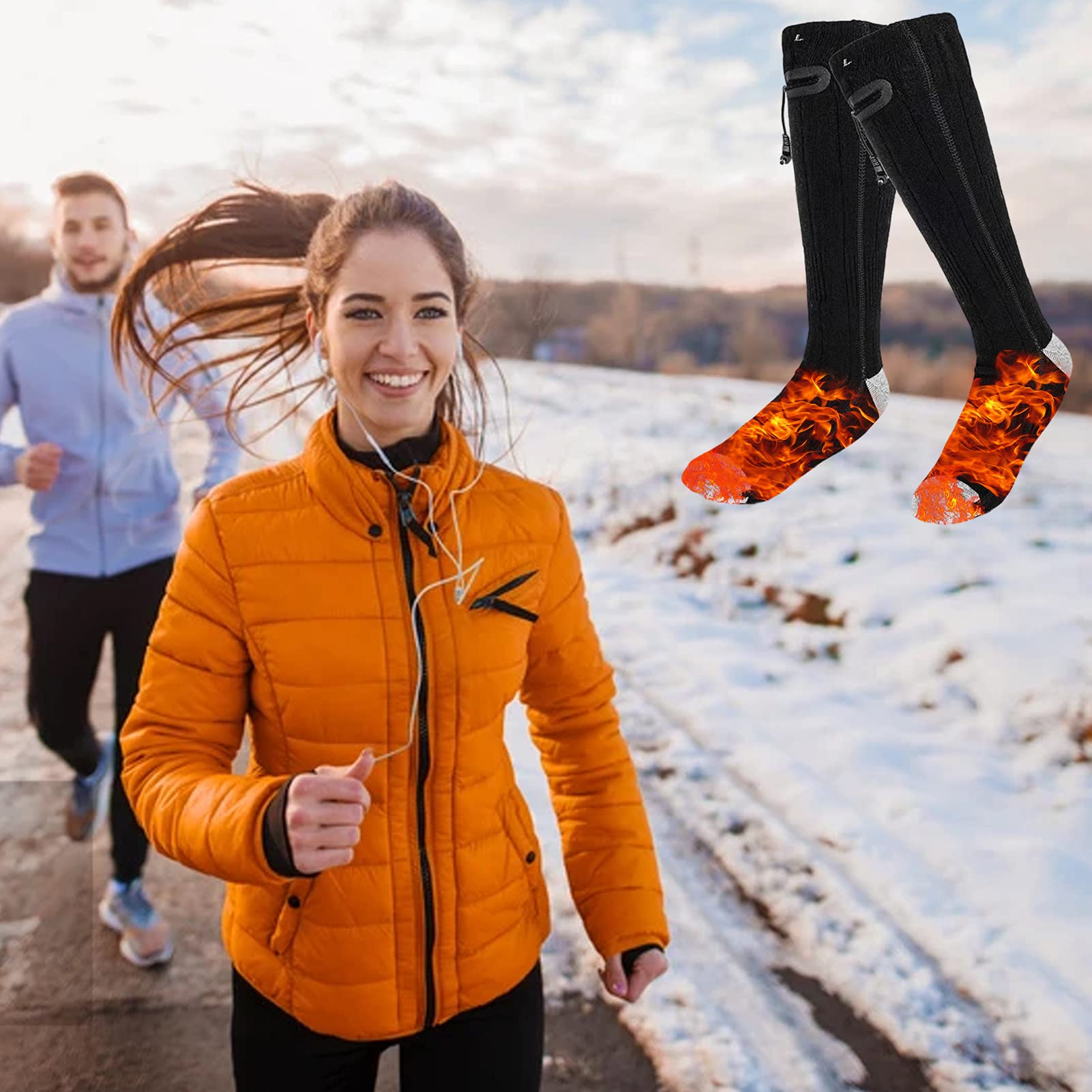 Chaussette Chauffante Homme Femme, Thermiques Chaussettes avec 3 Réglages de Chaleur, Chauffe-Pieds Froids d'hiver Thermiques avec Batterie Rechargeable Type C 4000mAh 3,7V