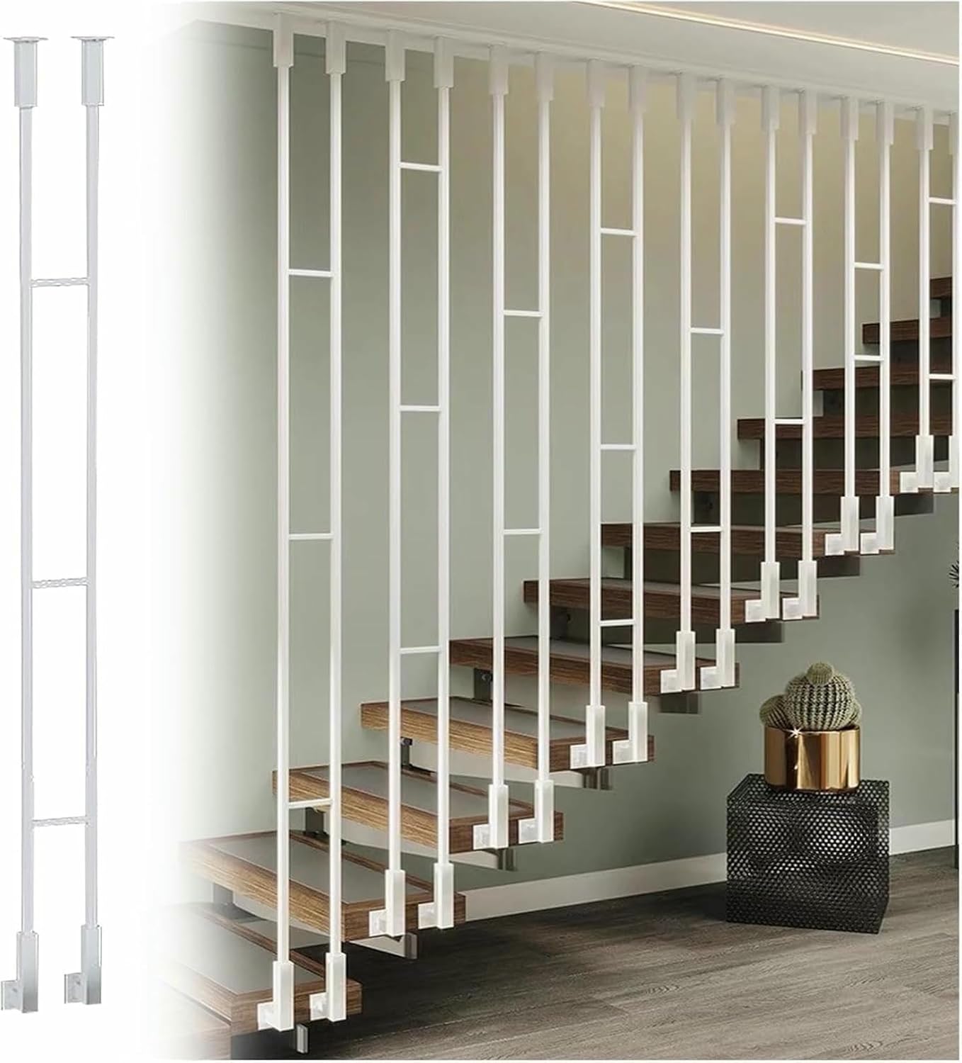 Commercial Modern Spindles for Staircase Indoor, Heavy Duty Metal Iron Stairway Guardrail Post, Side - Mount Home DIY Vertical Stair Balusters Guardrail Column