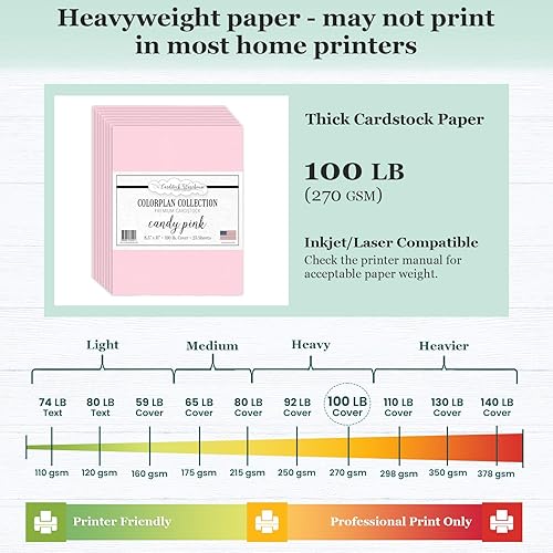 Miniatura 4 de Papel de cartulina rosa caramelo, 8.5 x 11 pulgadas, mate, 100 libras, pesado, 25 hojas de Cardstock Warehouse