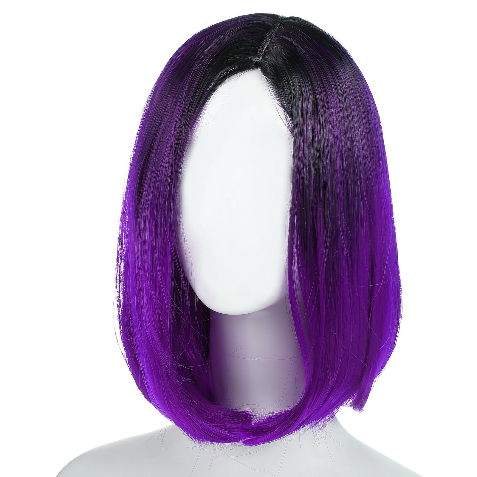 Lurrose Parrucche sintetiche colorate corte ad alta temperatura da donna in pizzo sfumato dritto Bob Cosplay parrucca capelli umani Cap viola