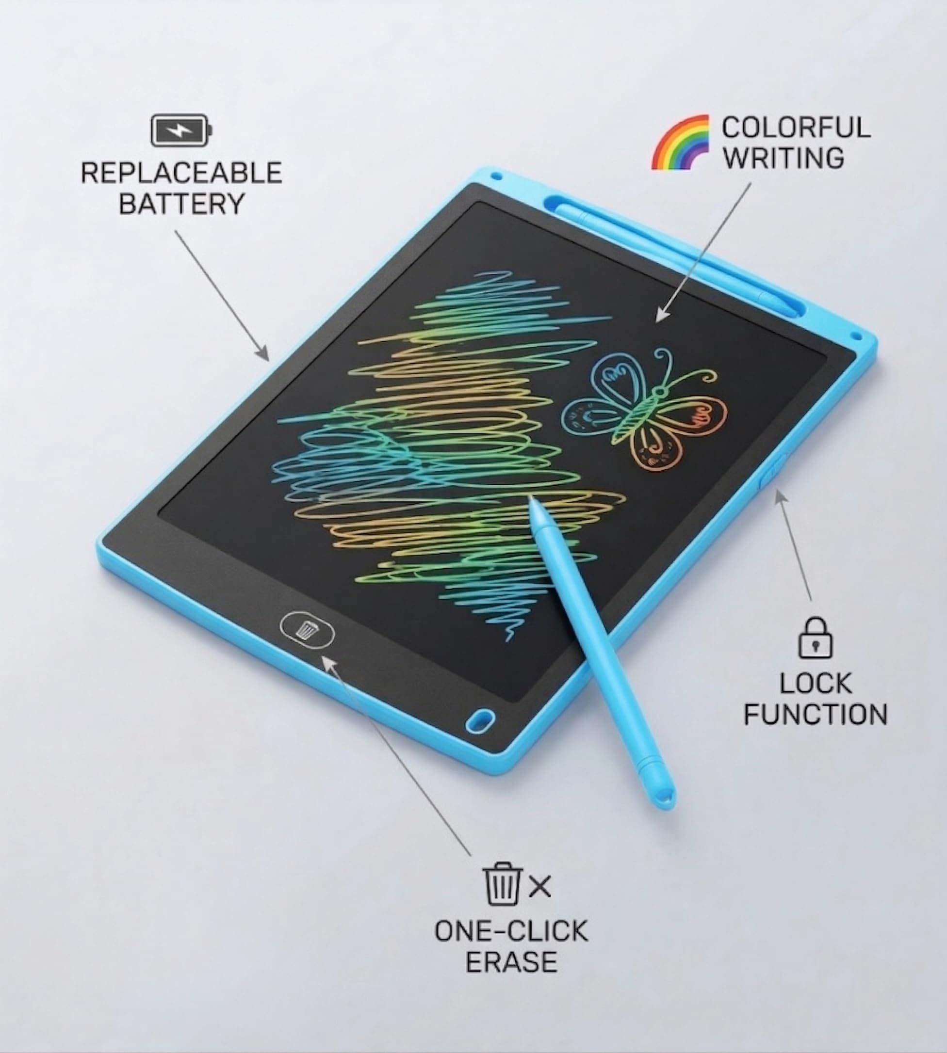 Tavoletta da scrittura LCD da 25,4 cm, blocco da disegno riutilizzabile con cancellazione a un pulsante, lavagna elettronica leggera per bambini, studenti, ufficio e uso domestico (blu)