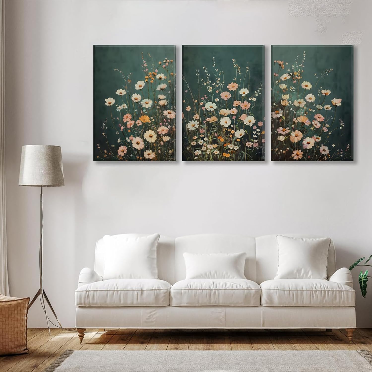 Wildflowers flower Canvas Wall Art Emerald Green Wall Decor Pictures Botanical Landscape Painting Wildflower Field Prints Modern Farmhouse Floral artwork for bedroom bathroom decoration 12x16in