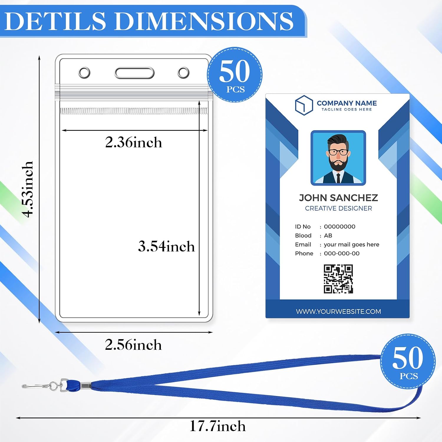 Marspark 50 Set Name Tag Lanyards with ID Holders Bulk Blue image 2