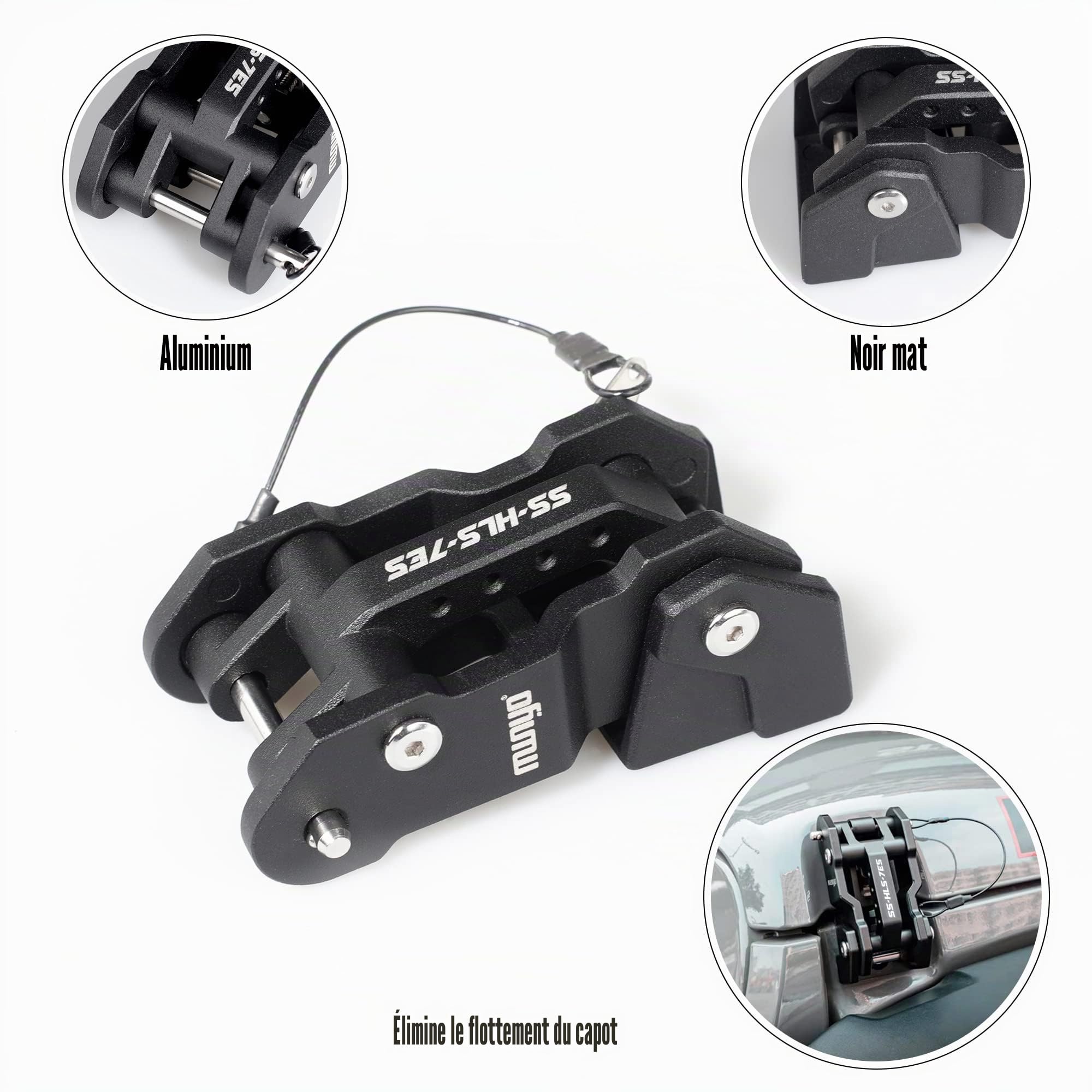 MWNYO Loquets de capot de rechange en aluminium pour Jeep Wrangler JK/JKU 2007-2017, JL/JLU 2018+ et Jeep Gladiator 2020+ avec design peint et breveté (noir, 1 paire)