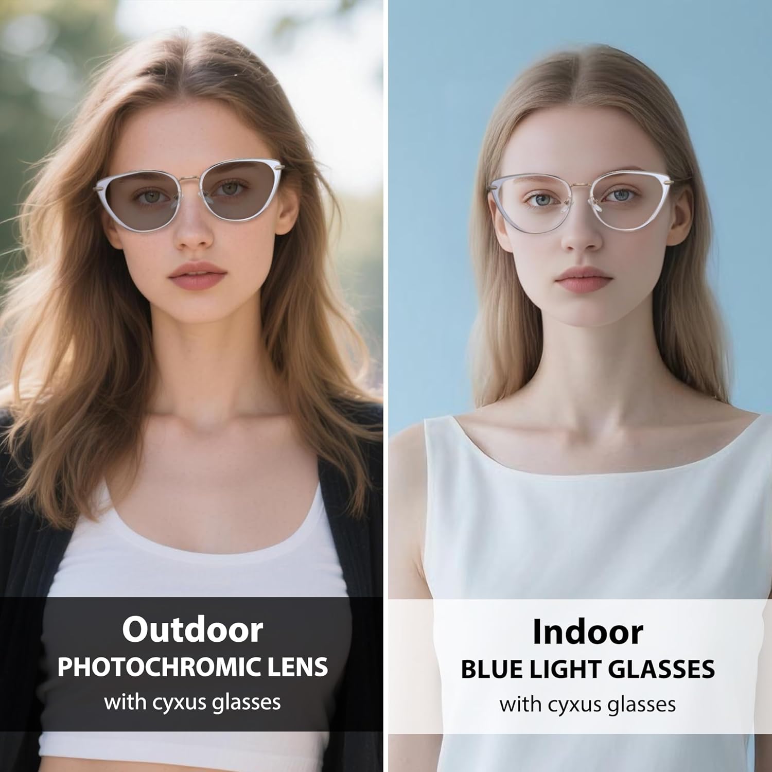 Cyxus Photochromic Glasses for Women UV Protection with Blue Light Blocking Trendy Cat Eye Frame 8281