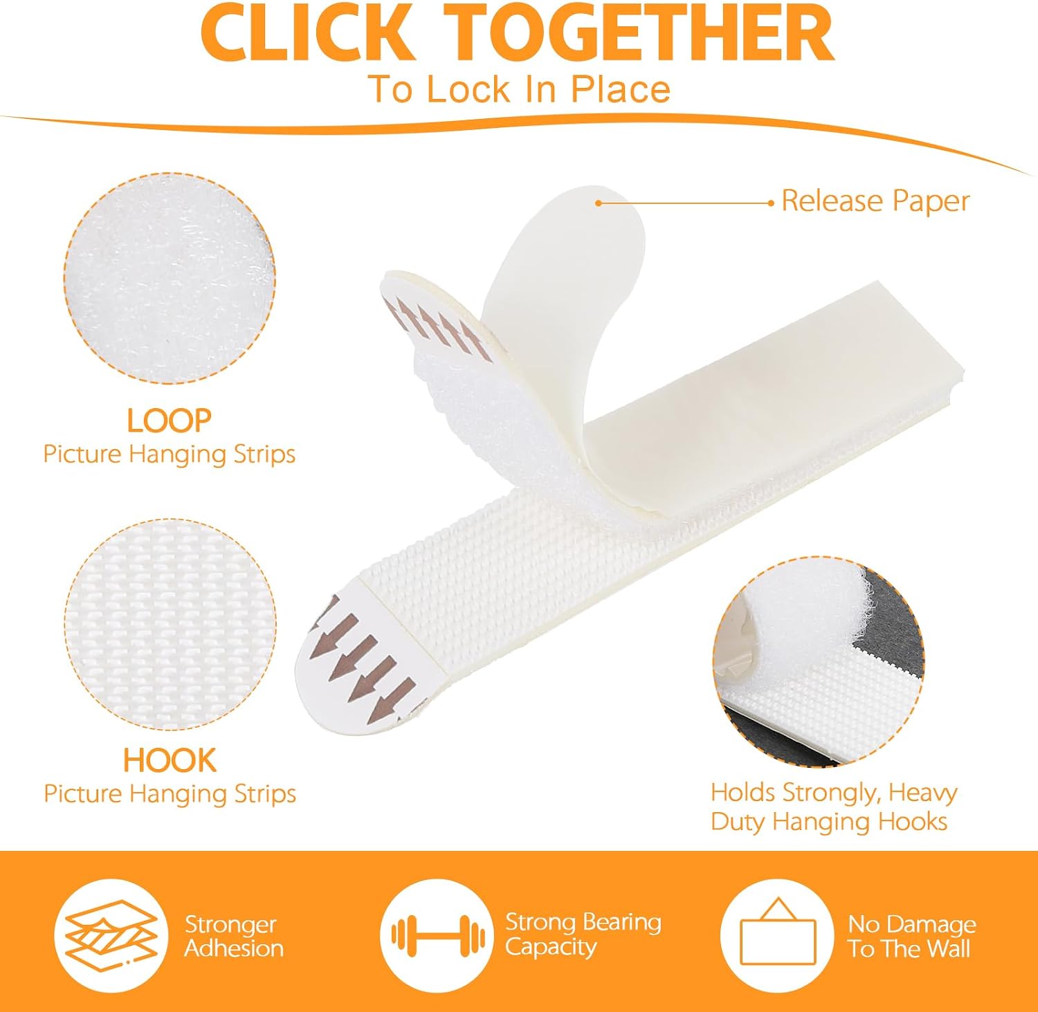 Picture Hanging Strips Heavy Duty, 24 Pairs(48 Strips) Large Picture Hangers Adhesive Strips, Hang Pictures on Wall Without Nails, Command Strips, Poster Hanging Strips Damage Free