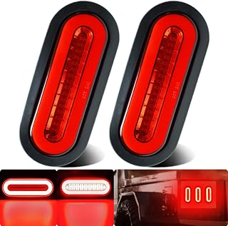 WahMOTOTin 2Pcs 6" Oval LED Halo Trailer Tail Lights - 52 Red LEDs IP67 Waterproof Brake Stop Turn Signal for Trucks RVs Vans Boats