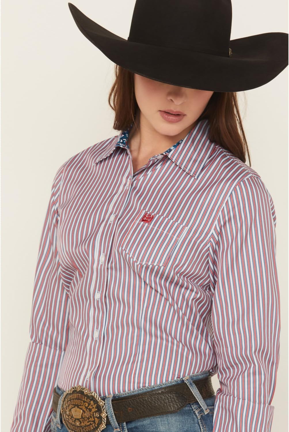 Cinch Women's Red and Blue Stripe Tencel Button Shirt - Image 2
