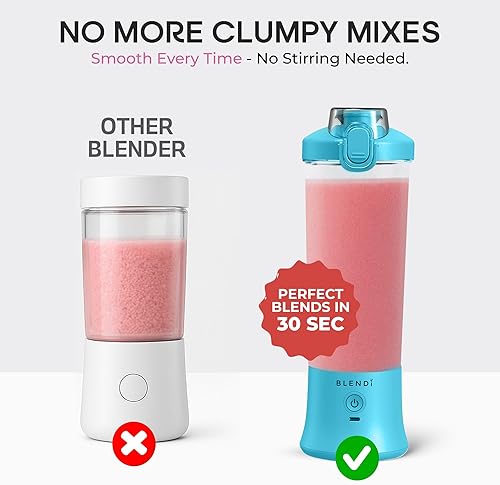 Vista 4 de BLENDi Licuadora personal de viaje extra grande de 24 onzas sin BPA recargable por USB, con acero inoxidable, ideal para batidos de proteínas, Azul
